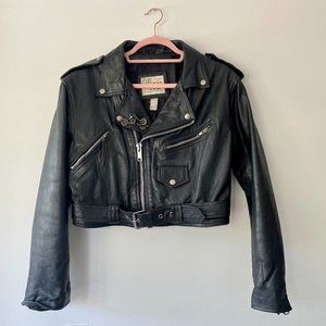 Vintage 90's UMR Leather Moto Jacket With  Harley Davidson Pins Fits Like Sm/Med